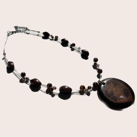 Vintage brown beaded necklace - Picture 2 of 2